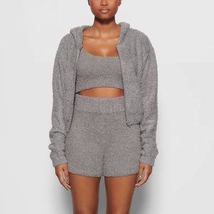 Skims Cozy Knit Zip Up Hoodie in Smoke Women’s S/M